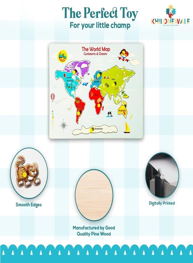 Khilonewale Kid's Wooden World Map Puzzle, Educational Activity for Kids, Toddlers and Preschoolers - Image 5